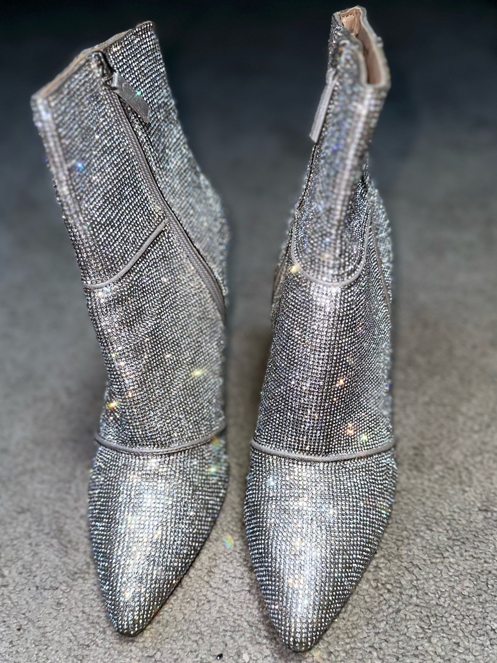 Steve Madden Catwalk Silver Rhinestone Pointed Toe Ankle Boots